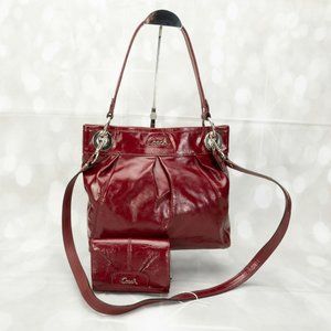 shiny red coach purse